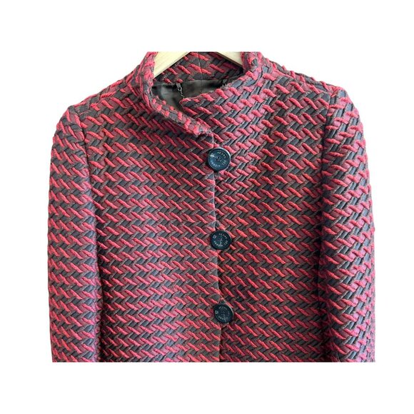 Pedro Del Hierro Red Brown Woven Patterned Mandarin Collar Wool Blend Jacket - Picture 2 of 6